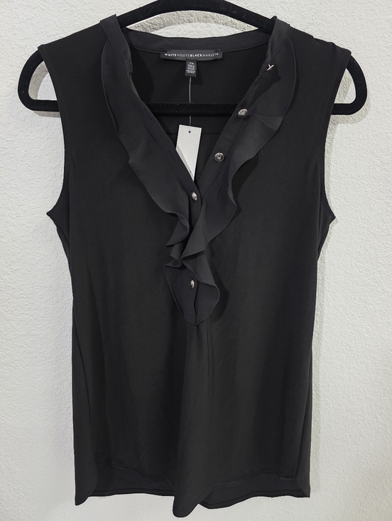White House Black Market Tops - WHBM Black Ruffle Sleeveless Blouse Button Front Top Work Chic NEW